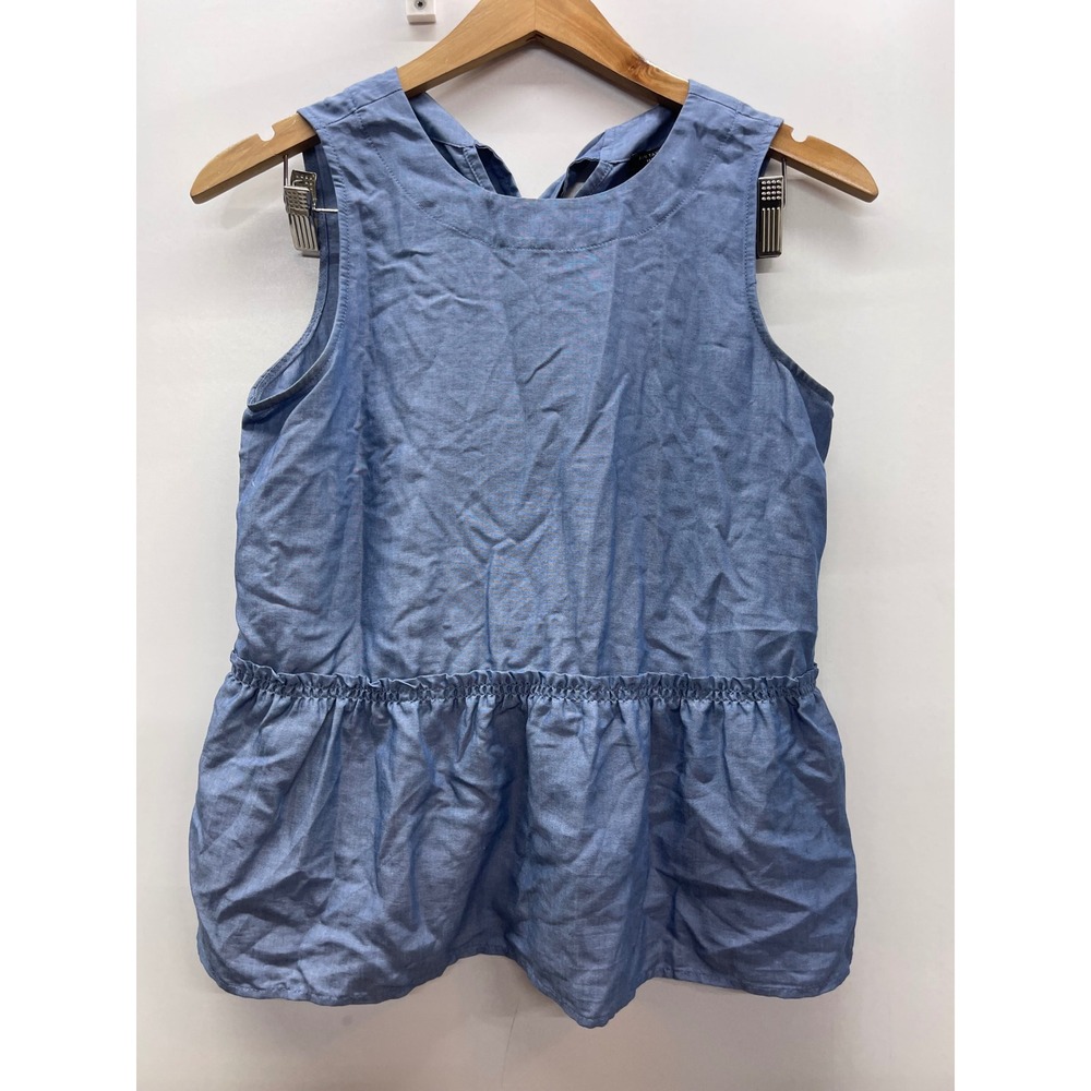 Ann Taylor Petite Blue Chambray Sleeveless Peplum Tie Back Top XSP